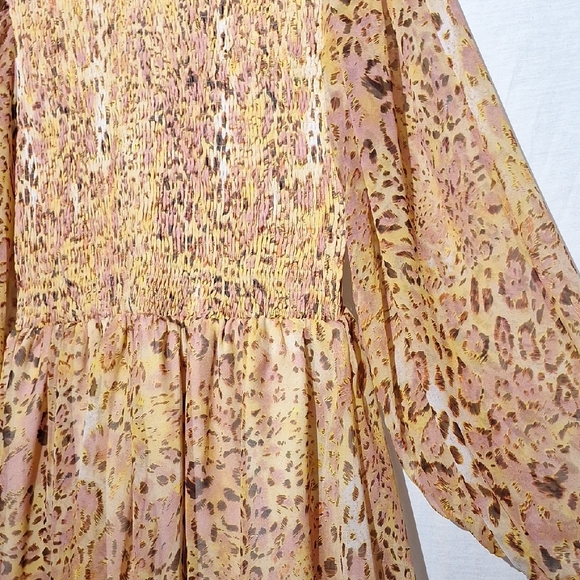 Animal Print Midi Dress, Boho With Ruffles, Long Sleeves, Sz 6, NWOT - Picture 9 of 14